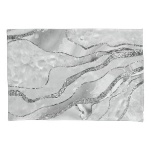White Agate Silver Glitter Glam #1 (Faux Glitter) Pillowcase