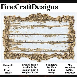 White Aged Wood, Gold Scroll Frame AN5 Decoupage Tissue Paper