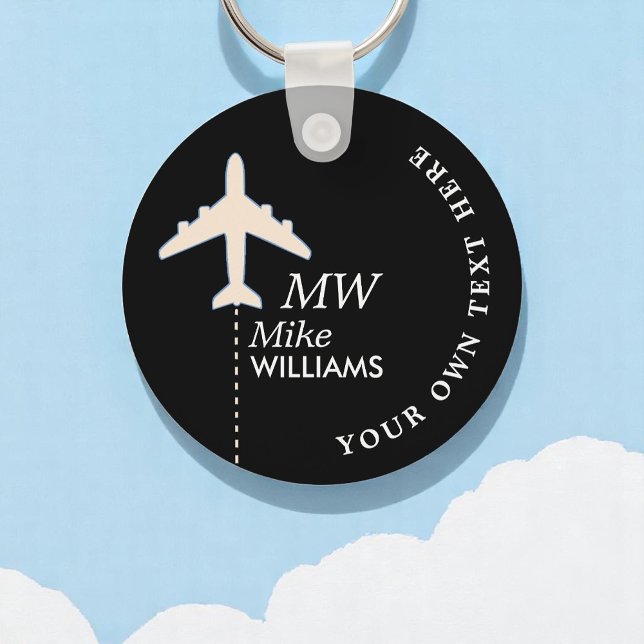 White Airplane on black keychain with name (Creator Uploaded)