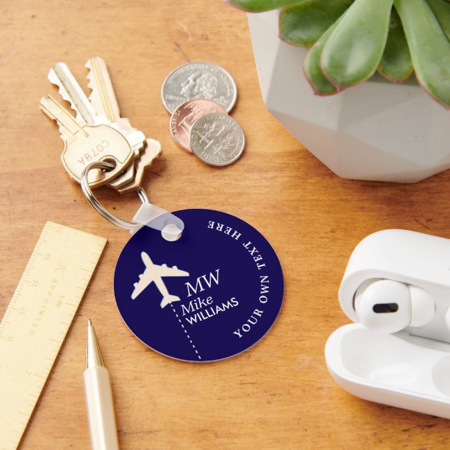 White Airplane with Name dark-blue Keychain (Desk)