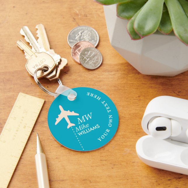 White Airplane with Name on Azure Keychain (Desk)