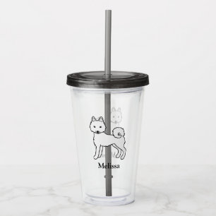 White Alaskan Klee Kai Cute Cartoon Dog & Name Acrylic Tumbler