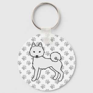 White Alaskan Klee Kai Cute Dog & Paws Keychain