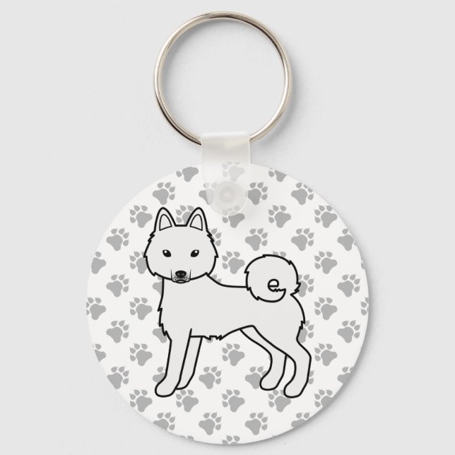 White Alaskan Klee Kai Cute Dog & Paws Keychain (Front)