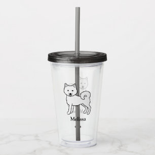 White Alaskan Malamute Cute Cartoon Dog & Name Acrylic Tumbler