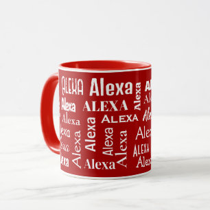 White ALEXA Name On Red Mug