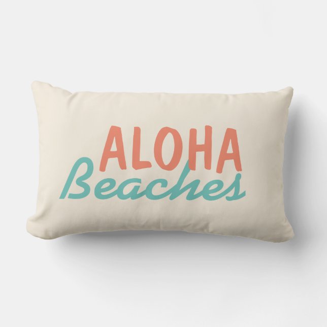 White Aloha Beaches Throw Pillow (Front)
