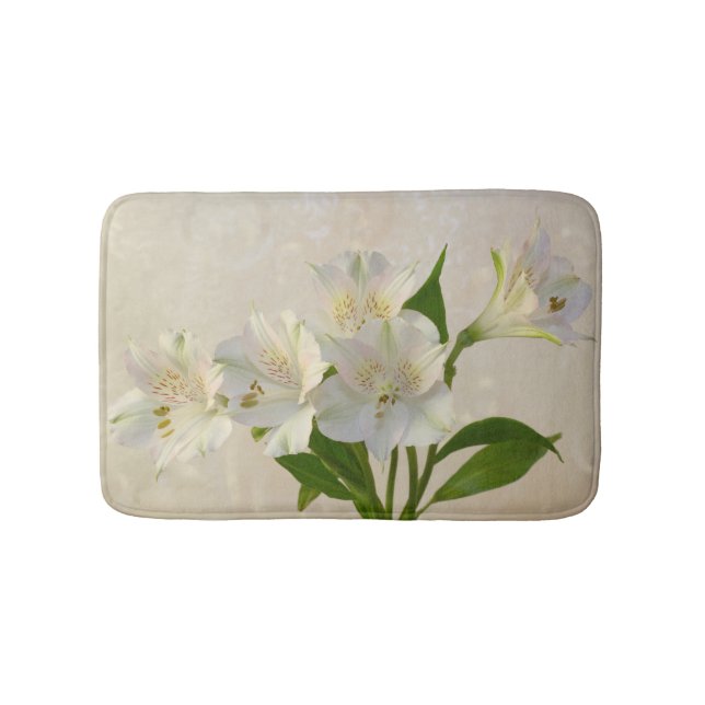 White Alstromeria Flowers Bath Mat (Front)