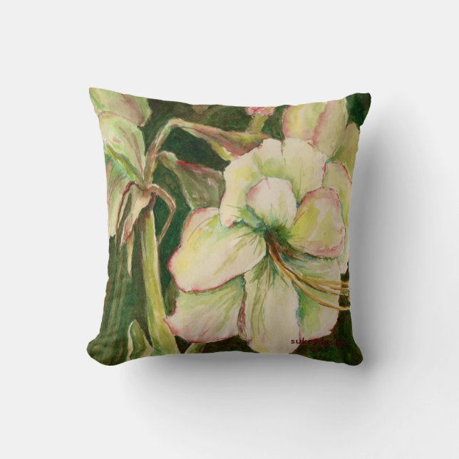 White Amaryllis Accent Pillow (Front)
