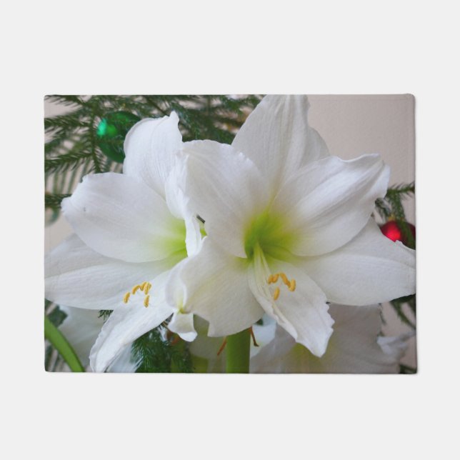 White Amaryllis and Christmas Tree Doormat (Front)