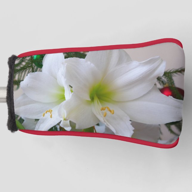 White Amaryllis and Christmas Tree Golf Head Cover (Front)