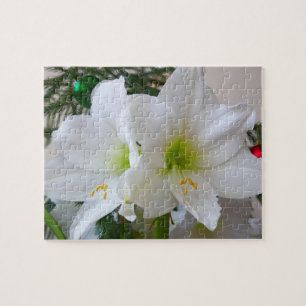 White Amaryllis and Christmas Tree Jigsaw Puzzle