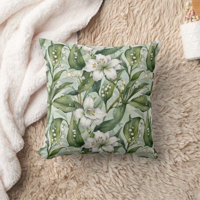 White Amaryllis and Snowdrops Wintry Throw Pillow (Blanket)
