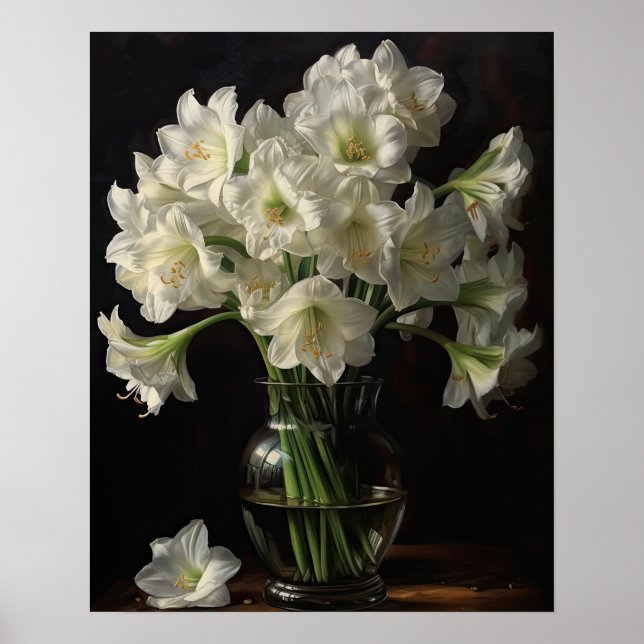 White Amaryllis Flowers Art Print Poster (Front)