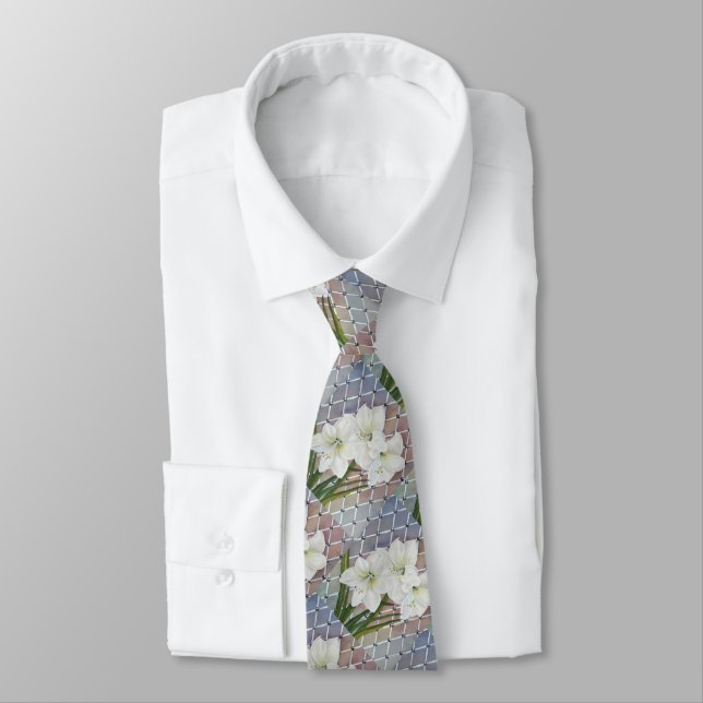 White Amaryllis Flowers in Watercolor Tie (Tied)