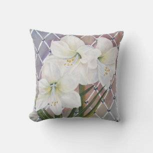 WHITE AMARYLLIS MONOGRAMMED THROW PILLOW