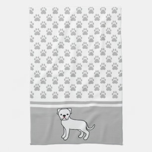 White American Bulldog With Grey Paws Pattern Kitchen Towel