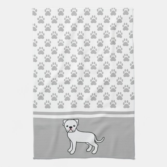 White American Bulldog With Grey Paws Pattern Kitchen Towel (Vertical)