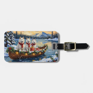 White American Eskimo Dog Christmas Boat Holiday Luggage Tag