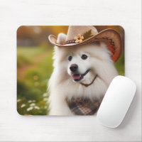 White American Eskimo Dog Wearing Cowboy Hat