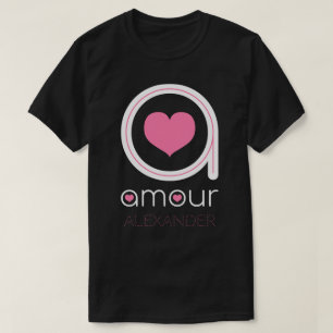 White Amour Love, Pink Heart, Name Personalized T-Shirt