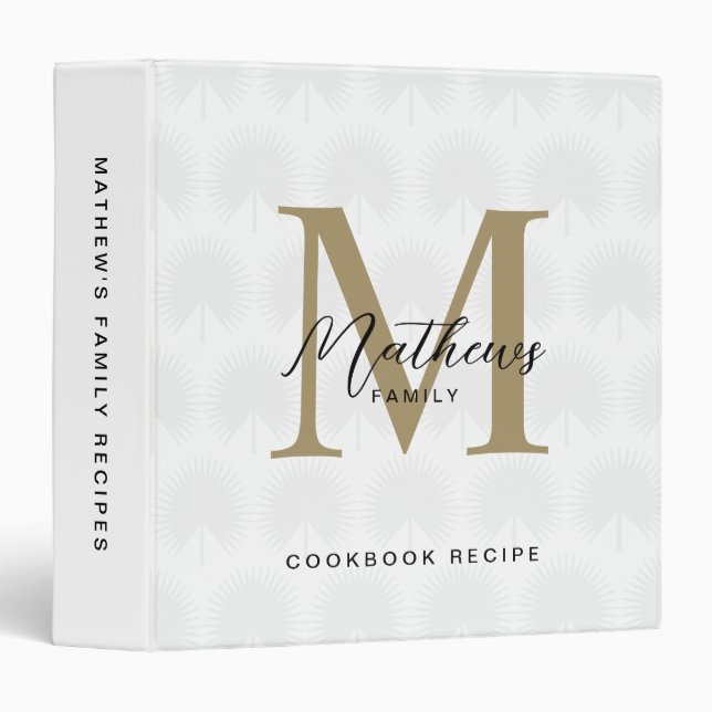 White Anahaw Leaf Script Monogram Kitchen Recipe Binder (Front/Spine)