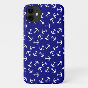 White Anchor Blue Background Captain Sea Ocean iPhone 11 Case