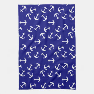 White Anchor Blue Background Captain Sea Ocean Kitchen Towel