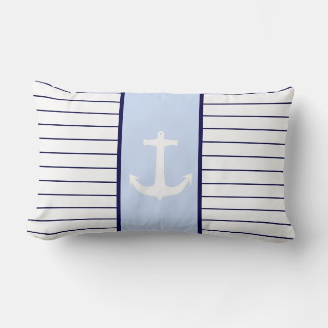White Anchor Captain Blue Stripes Cushion (Front)