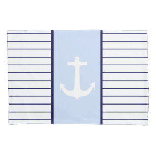 White Anchor Captain Blue Stripes Sea Sailor Pillowcase