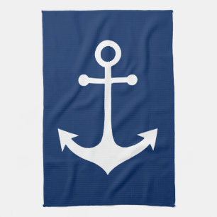 white anchor on navy blue kitchen towel
