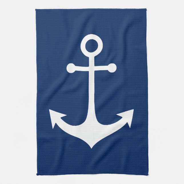 white anchor on navy blue kitchen towel (Vertical)