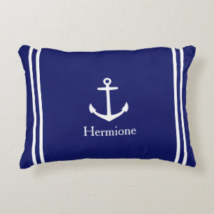 White Anchor on Navy Blue Personalized Accent Pillow