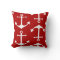 White Anchor Pattern on Nautical Red Throw Pillow