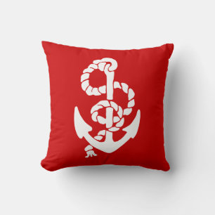 White Anchor Red And Blue Background (both sides) Throw Pillow