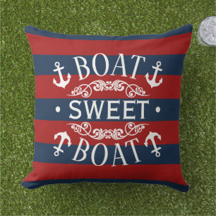 White Anchors And Classic Boat Sweet Boat Quote Th Outdoor Pillow