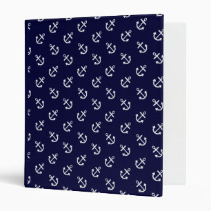 White Anchors Navy Blue Background Pattern Binder