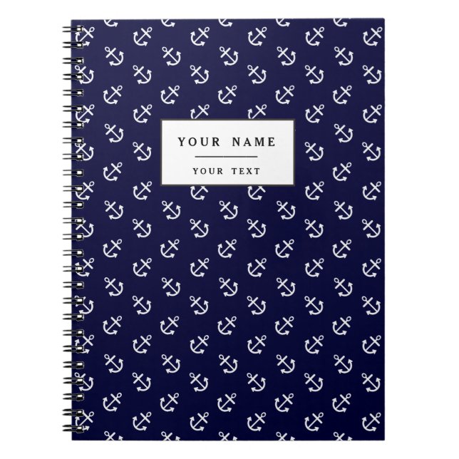 White Anchors Navy Blue Background Pattern Notebook (Front)