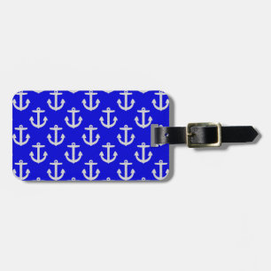 White Anchors On Blue Background Luggage Tag