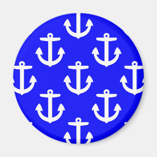 White Anchors On Blue Background Magnet