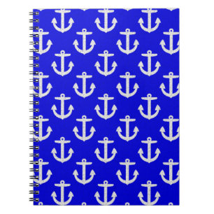 White Anchors On Blue Background Notebook