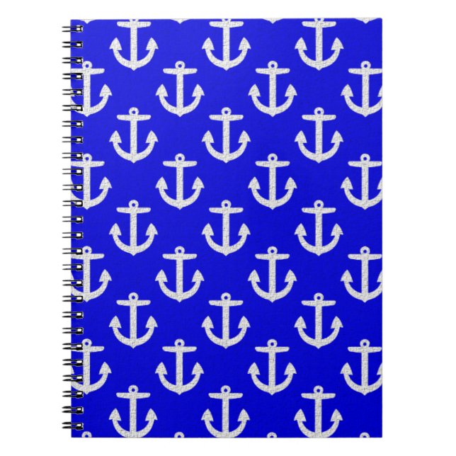 White Anchors On Blue Background Notebook (Front)