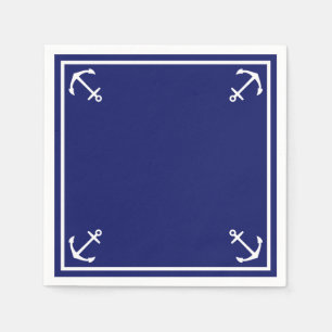 White Anchors on Blue Customizable Cocktail Napkin