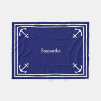 White Anchors on Navy Blue Personalized
