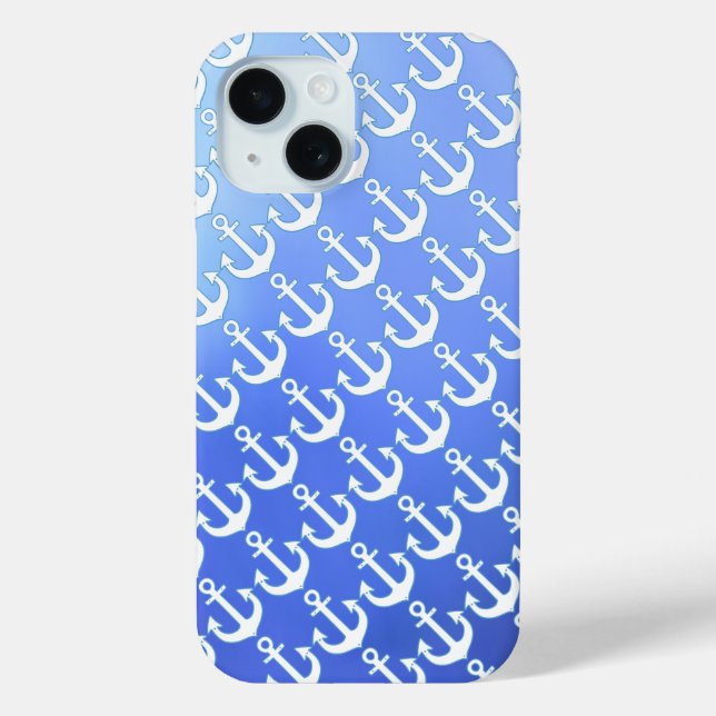 White Anchors on soft Blue Case-Mate iPhone Case (Back)