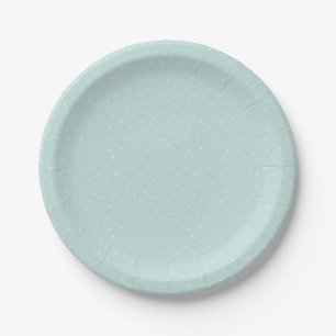 White and Aqua Blue Modern Dots Pattern Paper Plate