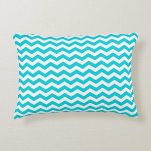 White and Aqua Zig Zag Pattern Decorative Pillow