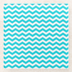 White and Aqua Zig Zag Pattern Glass Coaster