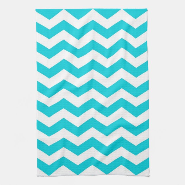 White and Aqua Zig Zag Pattern Kitchen Towel (Vertical)