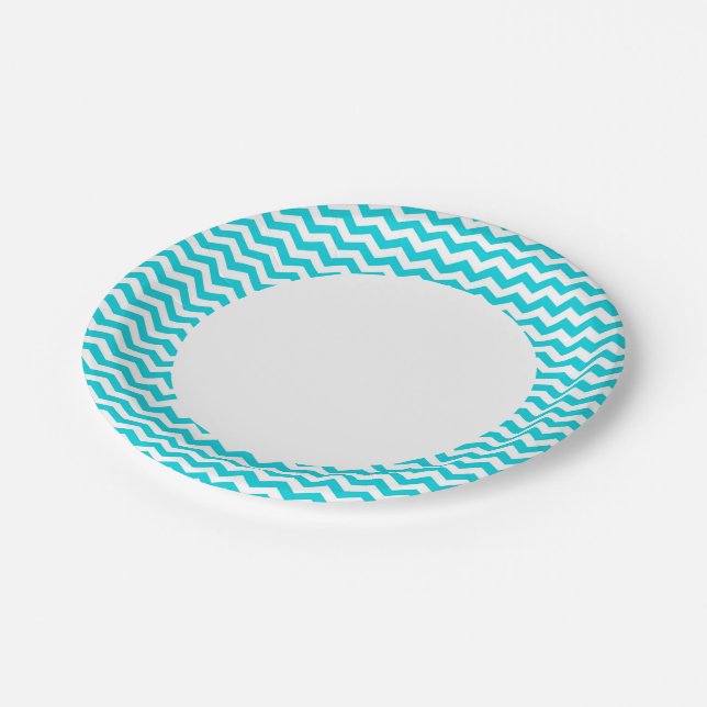 White and Aqua Zig Zag Pattern Paper Plate (Angled)